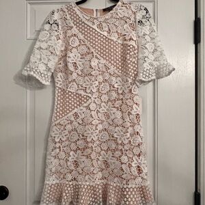Lulu's My Dearest White and Cream Lines Lace Dress Size Medium